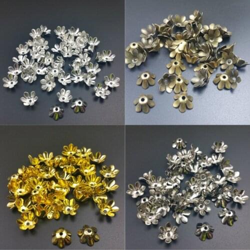 100pcs/Lot 12mm Lotus Flower Metal Loose Spacer Bead Caps Cone End Beads Cap Filigree For DIY Jewelry Finding Making