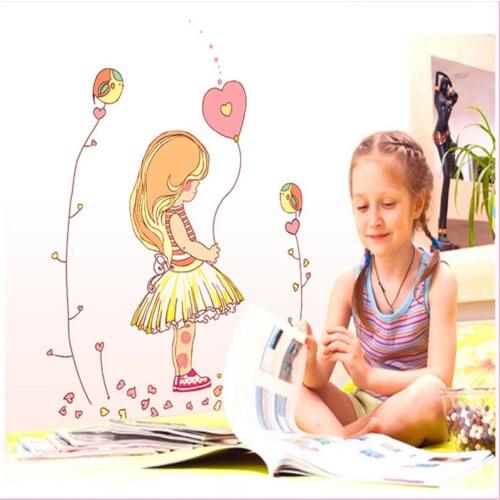 Lovely Little Girl Ballon Wall Stickers For Kids Rooms Bedroom Study Living Room Sofa Background Home Decor Vinyl Wall Decals
