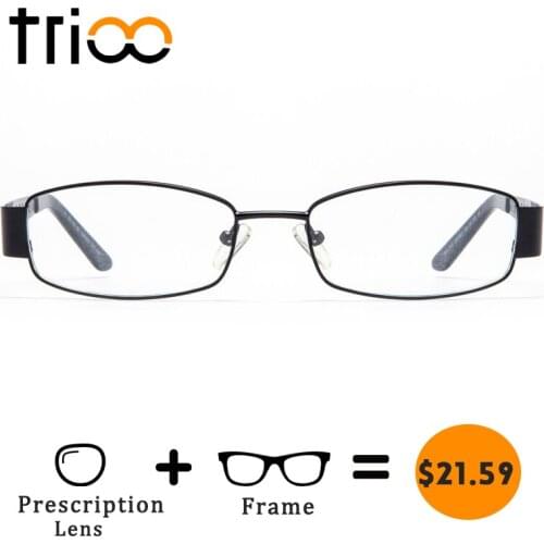 TRIOO Glasses Prescription Lens Oval Metal Diopters Eyewear High Quality Mens Computer Eyeglasses Rhombic Graduated Spectacles