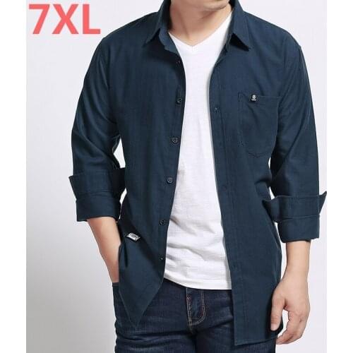 New Plus size 8XL 7XL 6XL 5XL Brand Clothes Slim Fit Men Long Sleeve Shirt solid Cotton Casual Social free delivery loose full