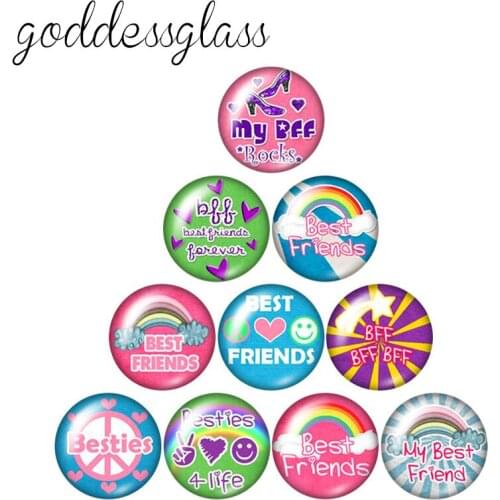 New Beauty Pattern BFF Best friends 10pcs 12mm/18mm/20mm/25mm Round photo glass cabochon demo flat back Making findings