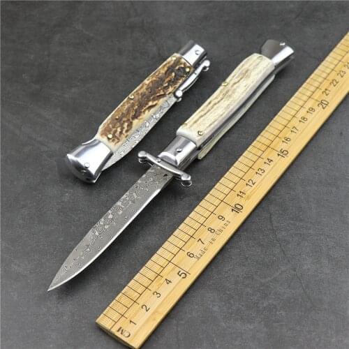 New outdoor Mafia AKC folding knife Damascus steel antler handle sharp high hardness EDC tactical hunting folding knife