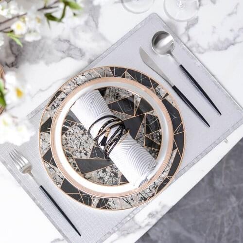 Geometric Pattern Dinner Plates Tan Color Marble Texture Lines Decor Large Serving Plate Bone China Plates Dishes Tableware