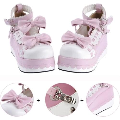 Lolita Platform Kawaii Shoes Girls Princess Cosplay Shoes Women Shoes w/Bowknot Princess Girls Tea Party Shoes Criss-Cross Strap
