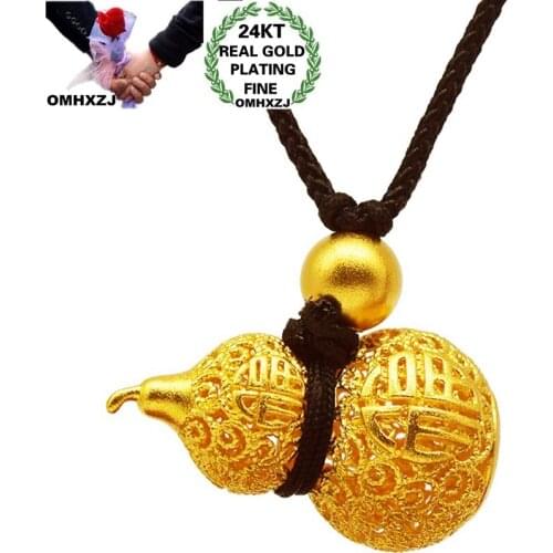 OMHXZJ Wholesale CA408 European Fashion Fine Woman Man Party Birthday Wedding Gift Calabash Hollowed Out 24KT Gold Pendant Charm