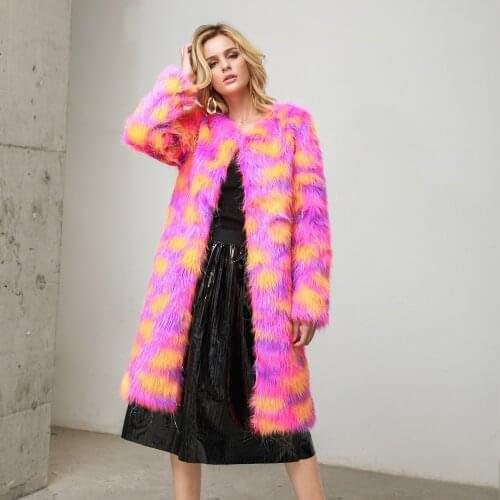 Autumn winter new flower color coats imitation fur cotton-padded clothes thicken fashion loose casual Imitation fur coat