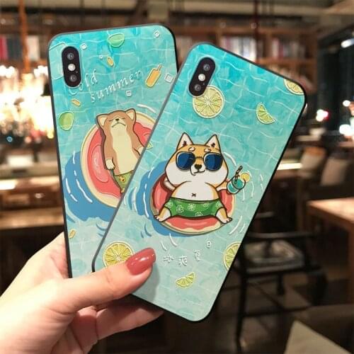 Swimming Dog Embossed Phone Case for iPhone XS MAX XR X 8 7 6 Plus Cartoon Corgi Shiba Inu TPU Soft Back Cover for OPPO R15 R17