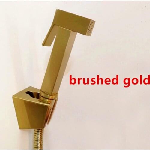Brushed gold Hand Held Bidet Sprayer Brass Douche Kit Toilet Shattaf Sprayer Square Copper Valve Set Shower Head Faucet BG65