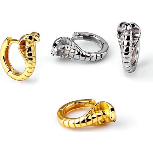 100% Authentic 925 Sterling silver cobra Snake Ear Hoop Earrings Piercing Fine Jewelry C-E1624