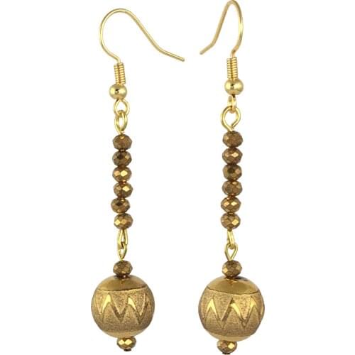 Earring Dangle And Drop 24k Gold Painted Glass Beaded Handmade Woman Fashion Jewelry Made In Turkey