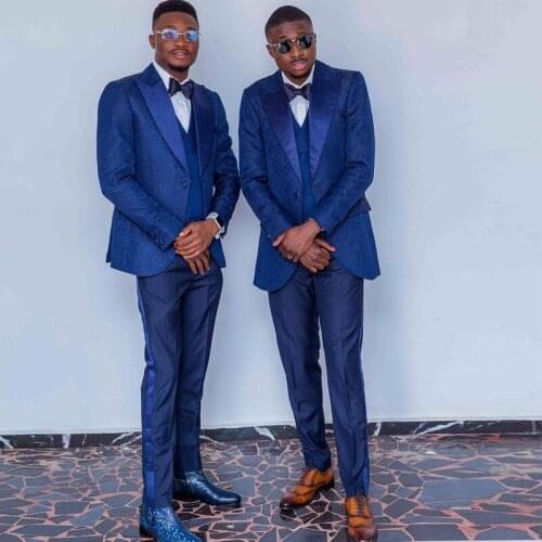 Blue Slim Fit Wedding Tuxedos One Button Peaked Lapel Groomsmen Wear Custom Made Bestmen Jacket and Pants