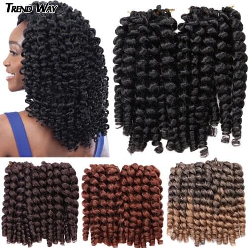 Trend Way Synthetic Crochet Braiding Hair Pre Stretched Jumpy Wand Curl 8Inch Ombre Crochet Braiding Hair Extensions For Women