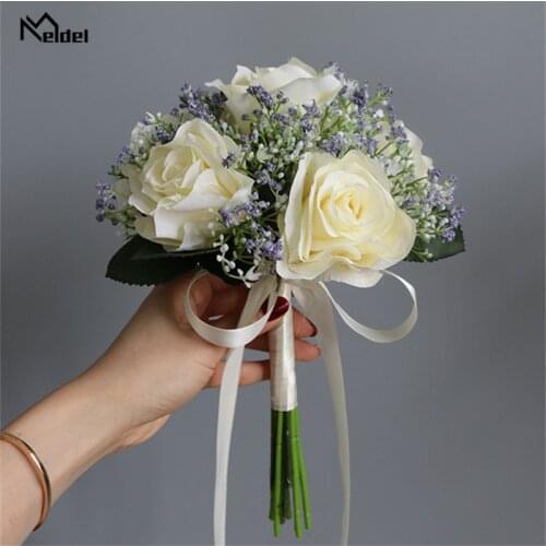 Meldel Wedding Bouquet Wedding Flowers Bridal Bouquets Holder Artificial Flower Bridal Bouquets Silk Rose Pink Wedding Decor