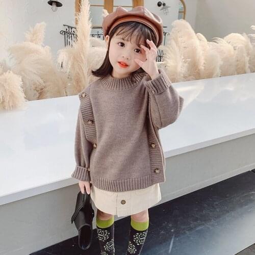 Warm Winter Fashion babe Girls Sweaters Spring Autumn Knits Double buttons pullover Sweater for baby girls Toddler Kids Clothes
