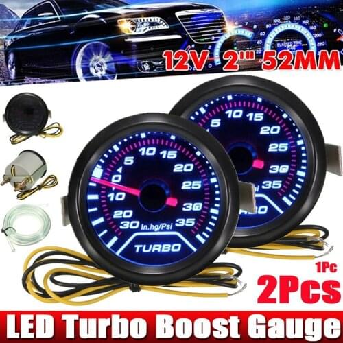 2/1PCS Universal 52mm 2 Inch Car LED Pointer Turbo Boost Gauge LED Turbo Boost Pressure Gauge Meter