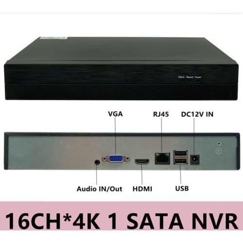 16CH*4K H.265/H.264 ONVIF 1 SATA NVR Network Digital Video Recorder Max 12TB XMEYE VMS P2P Cloud Face Motion Detection RTSP