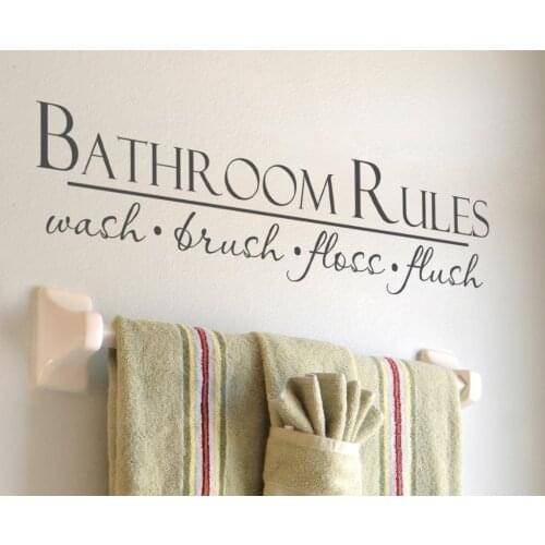 High Quality Bathroom Wall Decal Quotes Bathroom Rules Wash Brush Floss Flush Wall Stickers Vinyl Home Decor Waterproof SYY838