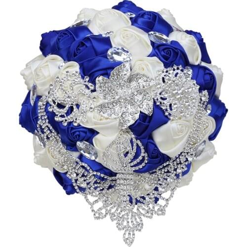 WifeLai-A Royal Blue Hot Sale Bride Holding Bouquet Rhinestone Silk Bud Handmade Bridesmaid Sisters Group Wedding Prop W288