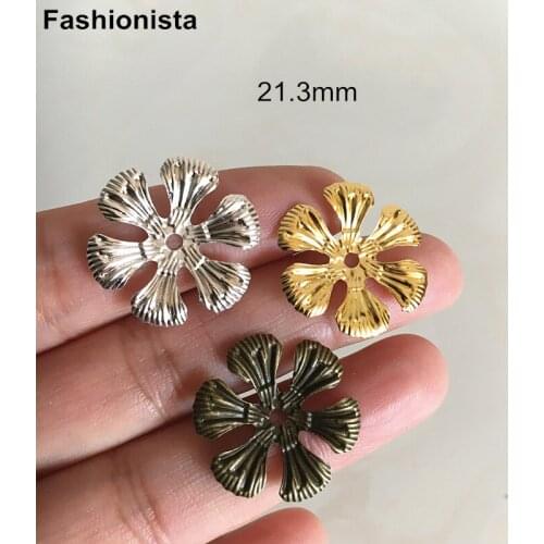 100 pcs - Metal Stamping Flower Bead Caps For Filigree Jewel Making 21.3mm Gold Silver-color Bronze 6-Petal Metal Flowers-F