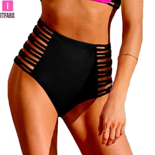 High Waist Women Beachwear Panty 2021 Summer Sexy Hollow Out Bandage Bikini Bottom Swimsuits Swimwear Clothings Biquinis
