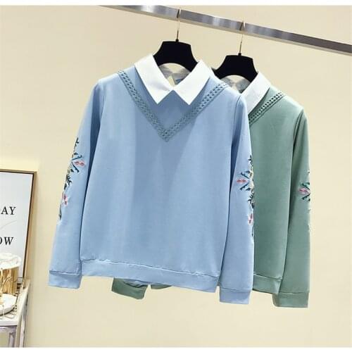 Plus Size Casual Sweatshirts 2019 Autumn Women Fashion Loose Long Sleeve flower embroidery Hoody