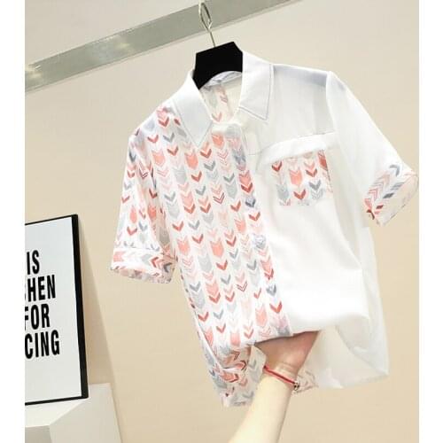Spring and Summer New Print Short Sleeve Chiffon Shirt Ladies Blouse Blusas Mujer De Moda 2020 Office Woman All-match Top