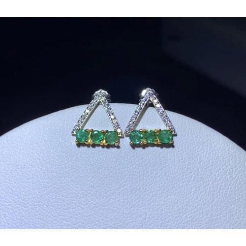Triangle style women silver stud earring bird style natural emerald earrings real 925 sterling silver girl love date gift
