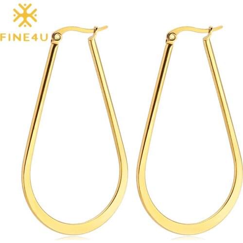 FINE4U E200 Oval Hoop Earrings for Women Stainless Steel Lightweight Statement Jewelry