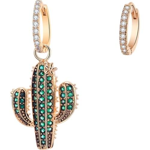 High Qualiry Cubic Zirconia Rose Gold Color Gorgeous Green Cactus Pendant Earrings For Women Monaco Luxury Drop Earring 2019 New