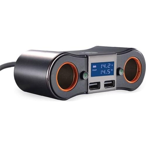 ZNB02 One For Two High - Power Dual USB Digital Display With Line Car Cigarette Lighter Car Charger Adapter Car Goods