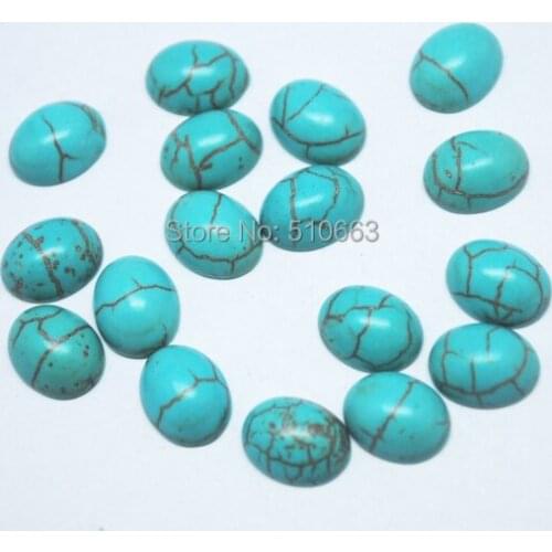 100 Pieces / Lot, Blue Turquoisee Stone Cabonchon DIY beads Accessories Size 8x10mm Oval Shape
