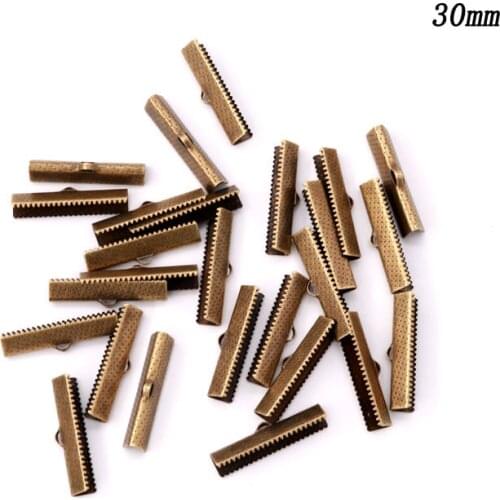200pcs/lot 30mm Cove Clasps Cord End Caps String Ribbon Leather Clip Tip Fold Crimp Bead Connectors For Jewelry Making DIY