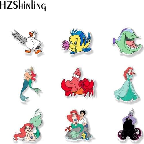 2021 New Fashion Mermaid Ariel Princess and Friends Anime Acrylic Brooch Pin Handcraft Epoxy Resin Clothing Badge Pins