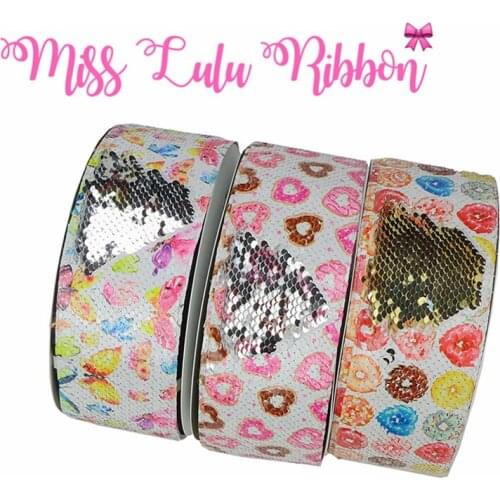 3"75mm Sweet Heart Doughnut Colorful Butterfly Double Reversible Silver&Gold&White Sequin Ribbon Hair Band Making 46yards