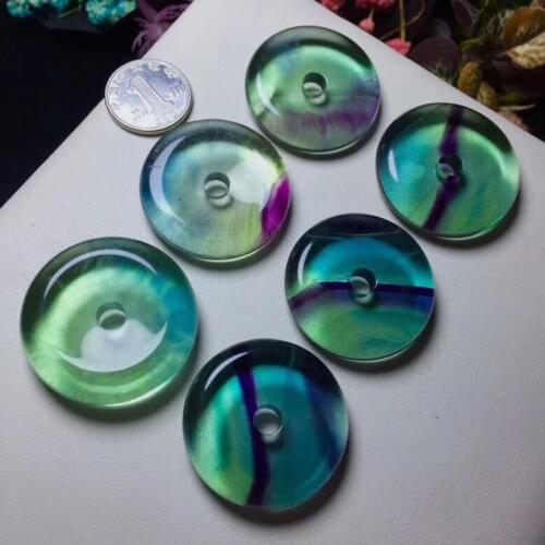 30/40mm Natural Fluorite Beads Circle Donuts Purple & Green Rainbow Beads For Jewelry Making Beads Accessories Pendant