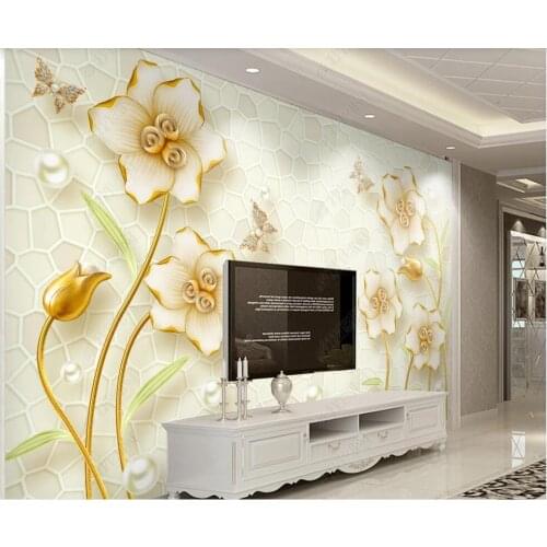 Custom mural 3d photo wallpaper Relief jewelry lily flower home decor living room 3d wall murals wallpaper for walls 3 d
