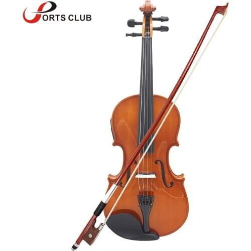 4/4 Full Size Violin Natural Acoustic EQ Violin Fiddle Solid Wood Spruce Face Board with 6.35mm Wire Bow Rest Rosin String Case