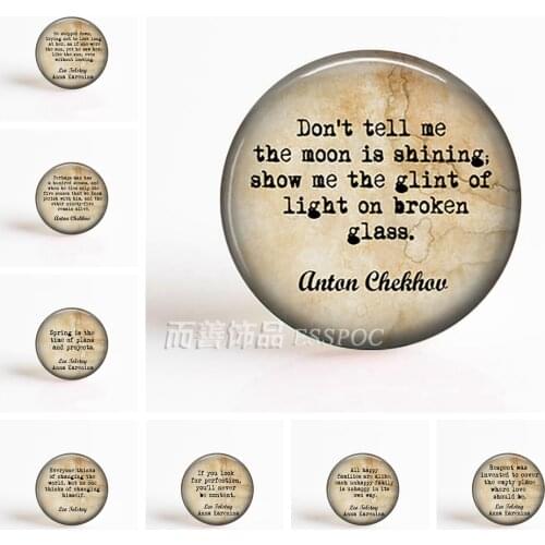 5Pcs/lot Anton Chekhov Quote Round Glass Cabochons 25 MM DIY Handmade for Pendant Making Jewelry Supply