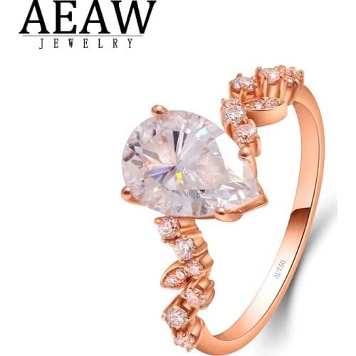 AEAW 2.0ct Carat 7*10mm Pear Brilliant Cut Moissanite Halo Engagement Ring Real 14k Rose Gold DF Color VVS1 Lab Grown Diamond