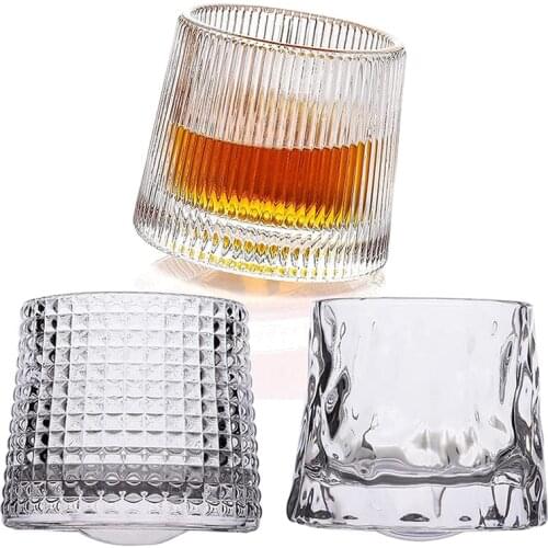 Free Shipping 2PCS Spinning Whisky Glass Whiskey Tumblers, Old Fashioned Scotch & Bourbon Glasses Set of 2