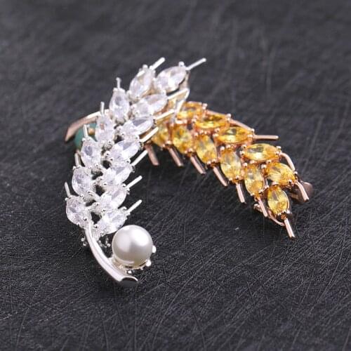 New Elegant Wheat Ear Imitation Pearl Brooches Pins Scarf Buckle Cubic Zirconia Brooch Wedding Jewelry For Women Men broche