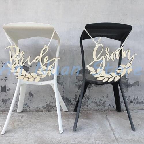 Rustic Wood Wedding Sign Bride & Groom Wedding Chair Signs Wedding Party Chair Decoration for Party