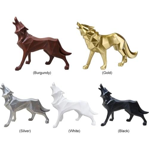 Nordic Style Resin Crafts Wolf Dog Figurines Model Home Desk Office Sculpture Gifts Animal Geometric Wolf Statue Living Room Dec
