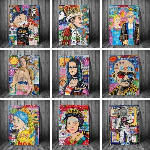 Graffiti Mona Lisa Monopoly Street Art Canvas Print Painting Abstract Figure Wall Picture Living Room Home Decoration Poster