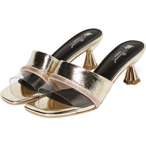 K103 Universe 2020 Summer Sandals Women Leather Suede Close Toe Mules High Heels Straps Outdoor Slippers Mules Brand Sandals