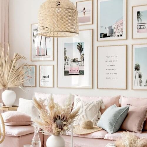 Pink Flamingo Surf Girl Turtle Beach Van Palm Trees Nordic Poster Wall Art Print Canvas Painting Decor Picture For Living Room