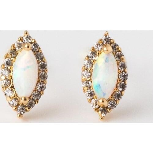 2021 minimal delicate jewelry Marquise white fire opal tiny cute evil eye stud earring opal jewelry