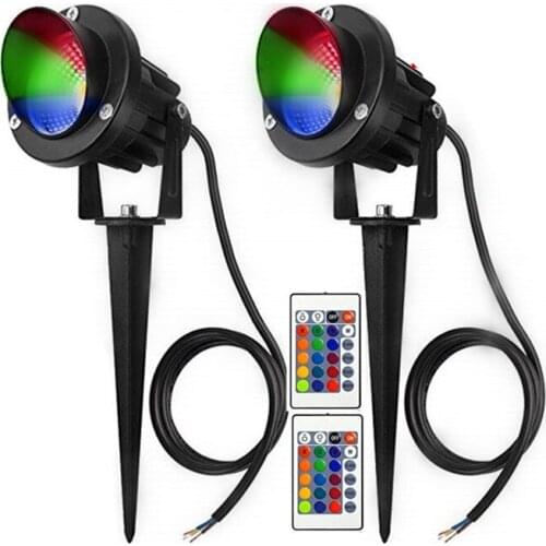 2PCS 10W Landscape Lights Waterproof LED Garden Spotlights RGB COB Chip Outdoor Lawn Patio Pathway Spotlight AC85-265V/ AC/DC12V