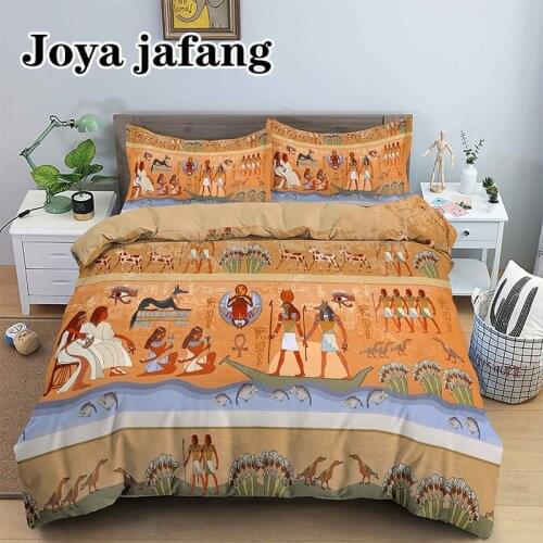 Egyptian Bedding Set Ancient Egypt Civilization Printed 2/3Pcs Cotton Duvet Cover and Pillow Case Bedding Sets EU/US/AU/UK Size