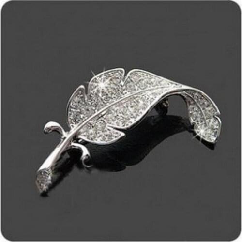 Korean Version Of Rhinestones Leaves Brooch Feather Pin Womens Men Can Wear Brooch Custom Jewelry Broches Para As Mulheres Pin
